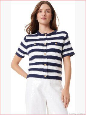 Feminine Cut Short Sleeve Cardigan Sweater with Button Front